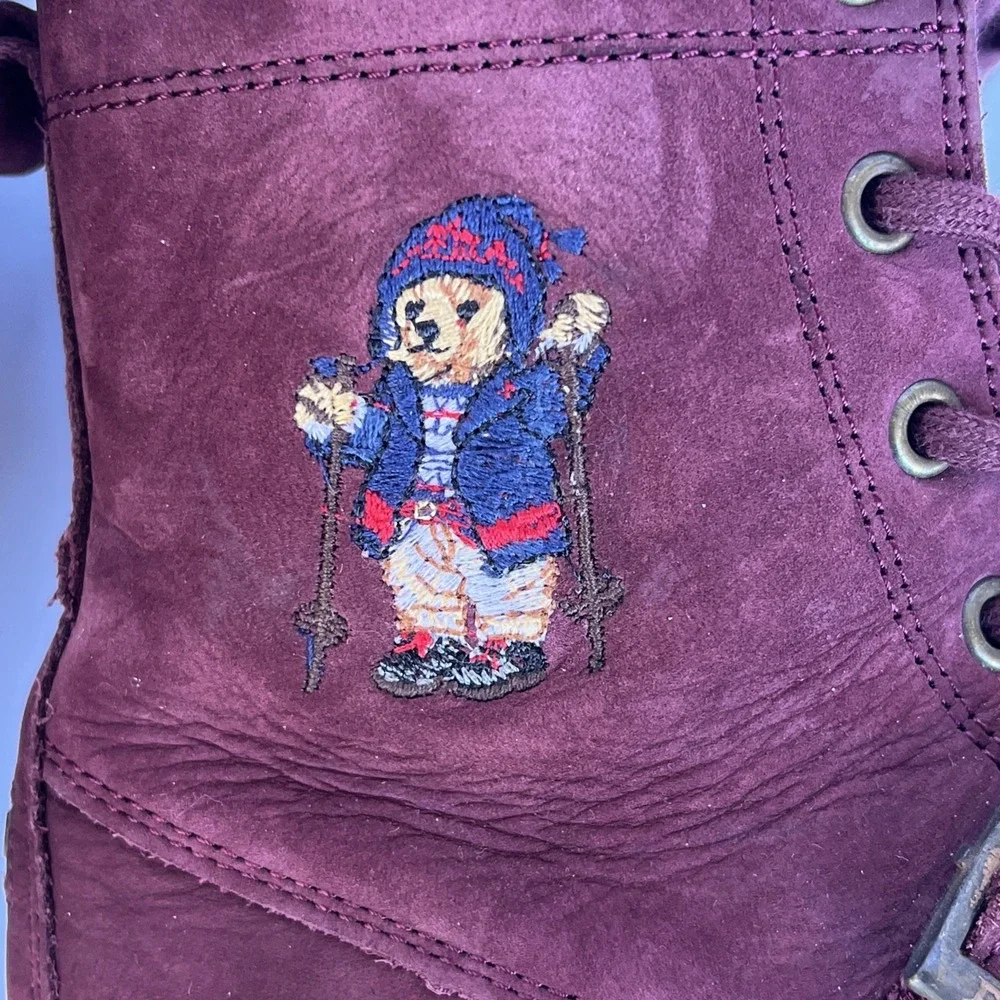 Polo Ralph Lauren Polo Bear Burgundy Leather Ranger Combat Hi II Boots Sz 4.5 US